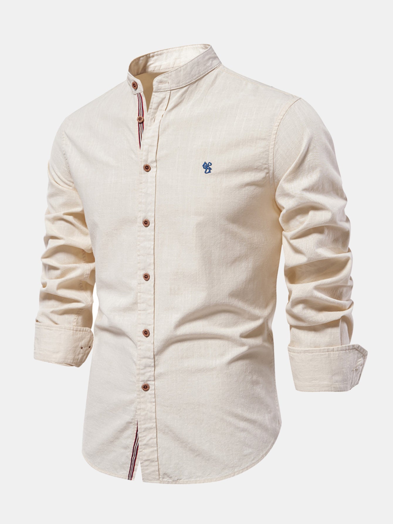 Mathias - Long Sleeve Linen Shirt With Stand Up Collar