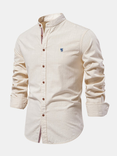 Mathias - Long Sleeve Linen Shirt With Stand Up Collar