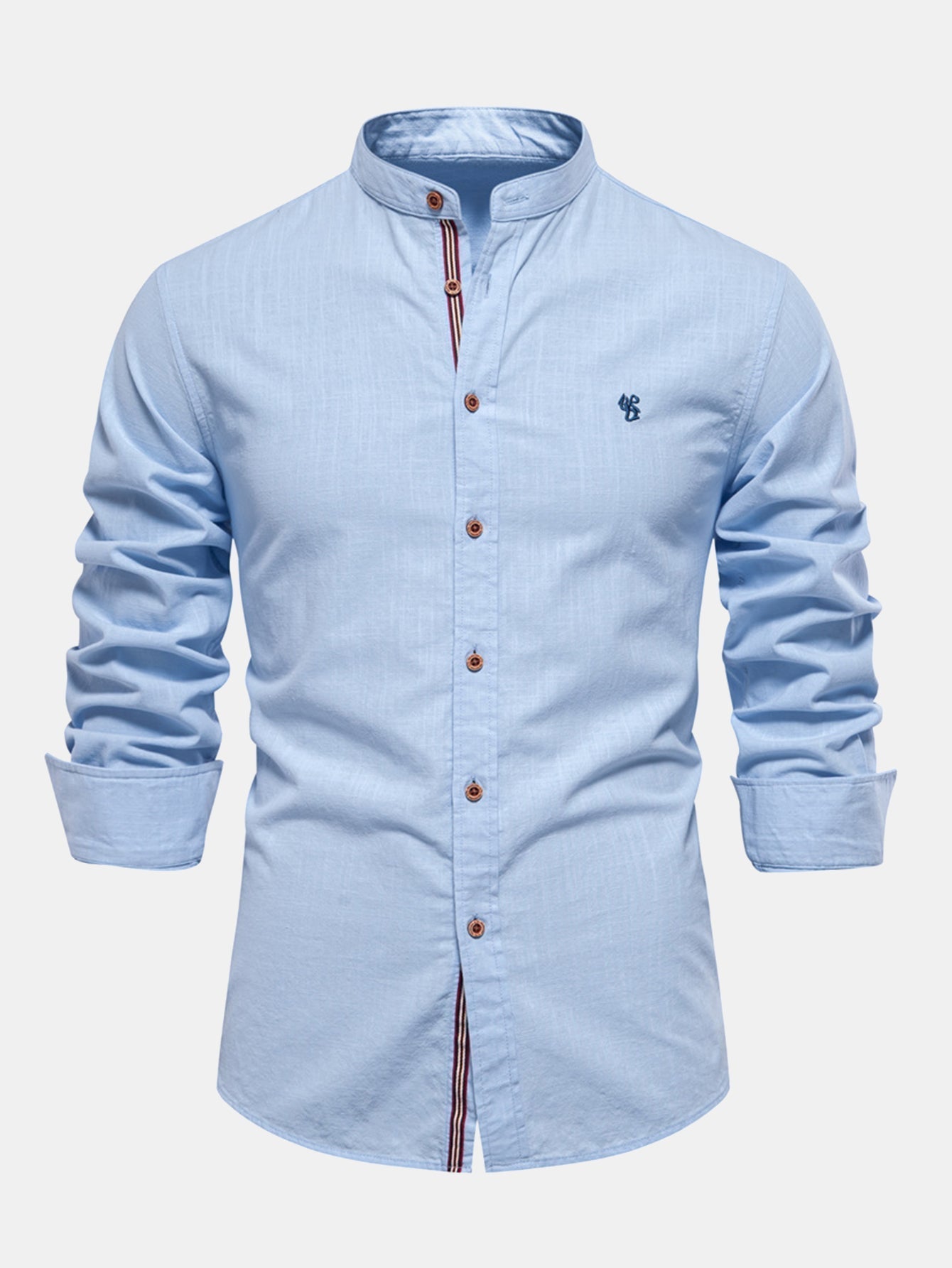 Mathias - Long Sleeve Linen Shirt With Stand Up Collar