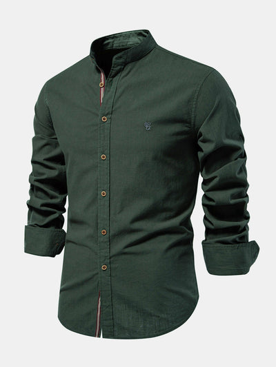 Mathias - Long Sleeve Linen Shirt With Stand Up Collar