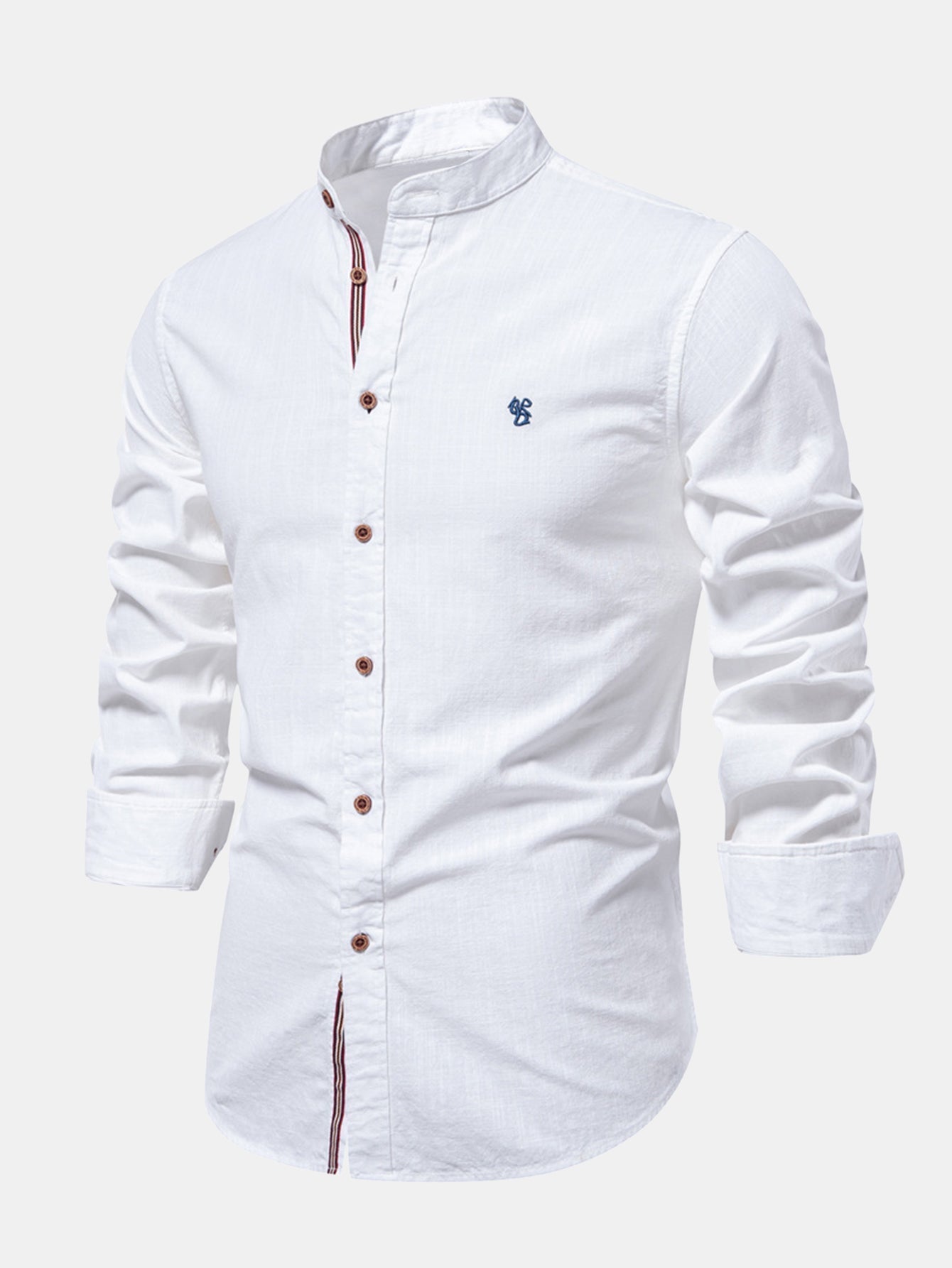 Mathias - Long Sleeve Linen Shirt With Stand Up Collar