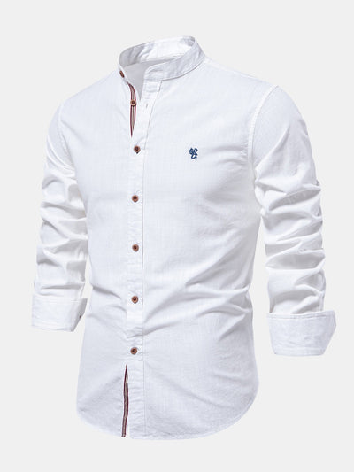 Mathias - Long Sleeve Linen Shirt With Stand Up Collar