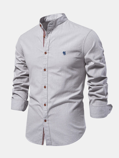 Mathias - Long Sleeve Linen Shirt With Stand Up Collar