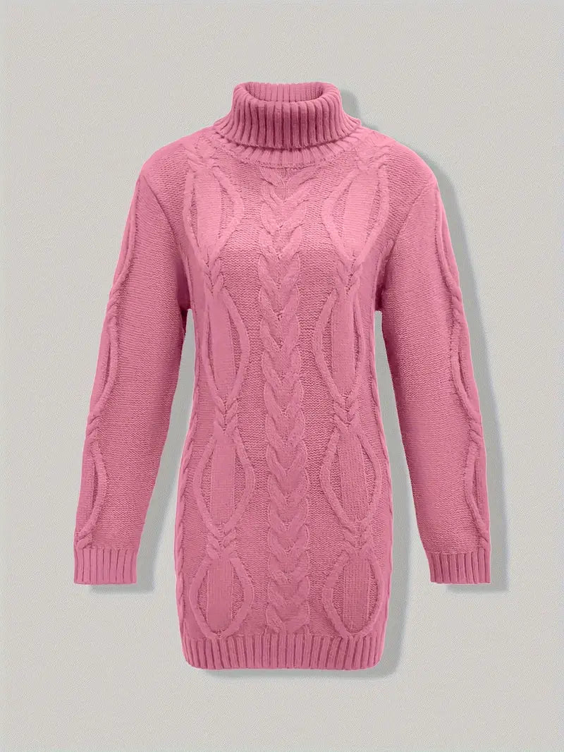 Narda - Chunky Cable Knitted Turtleneck Dress