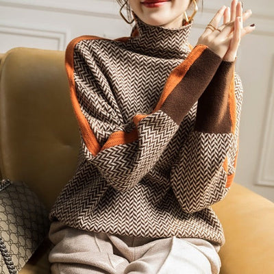 Vera™ | Sweater with High Collar and Contrasting Stripes