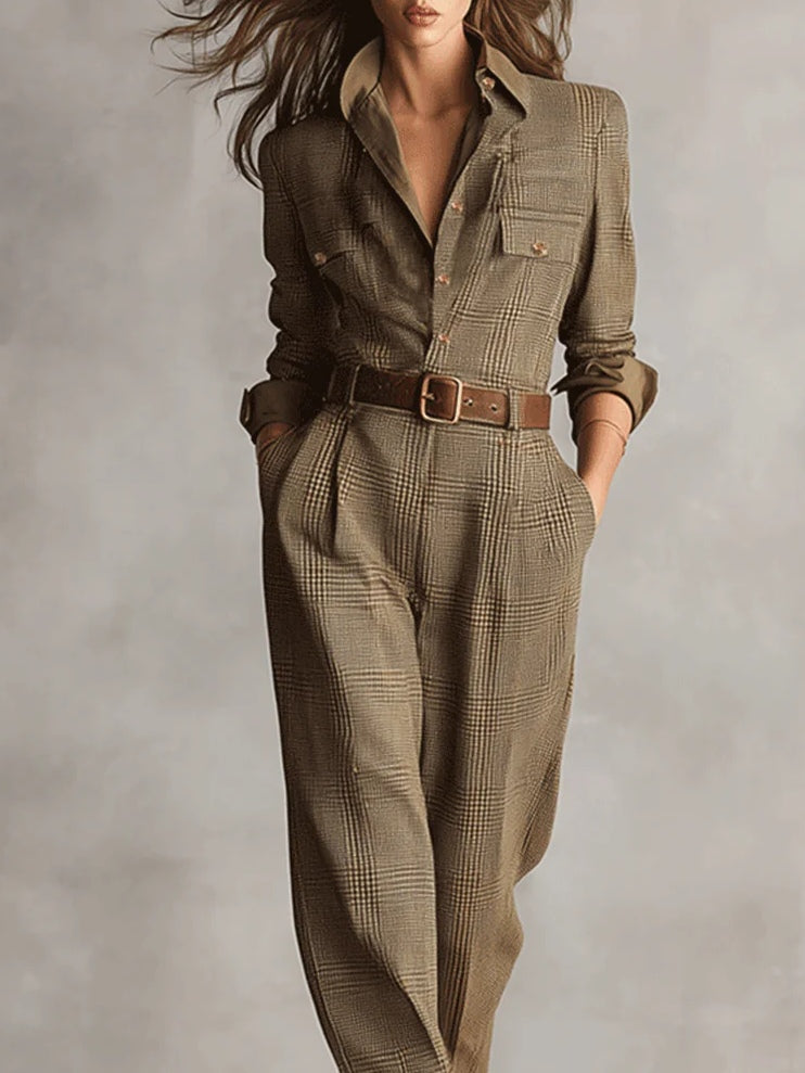 Corenne - Elegant Plaid Jumpsuit