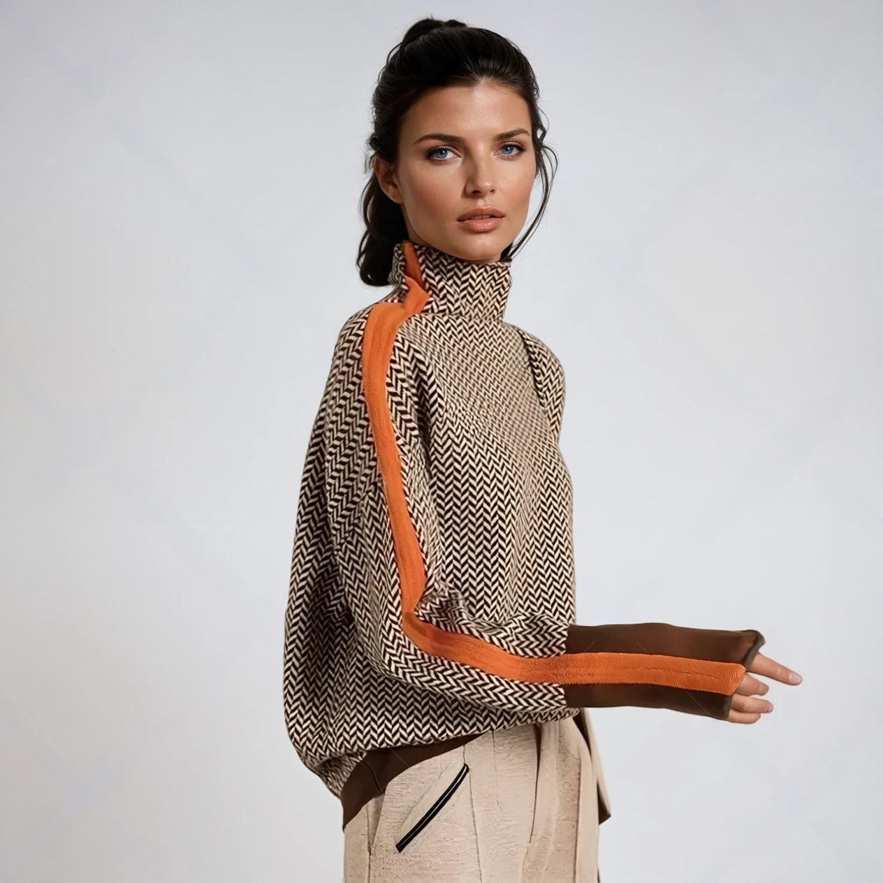 Vera™ | Sweater with High Collar and Contrasting Stripes