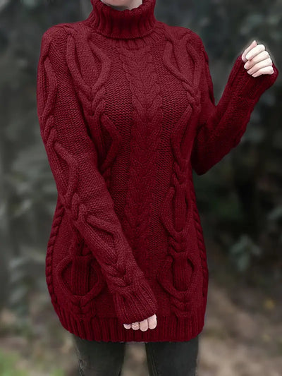 Narda - Chunky Cable Knitted Turtleneck Dress