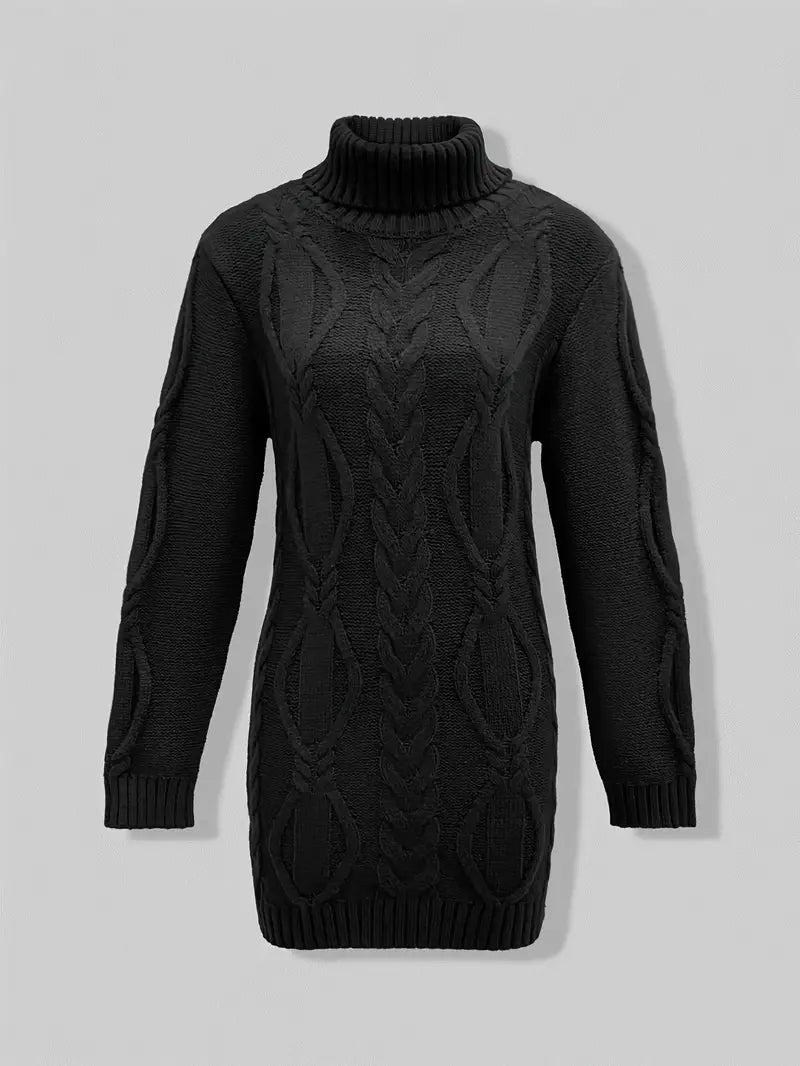 Narda - Chunky Cable Knitted Turtleneck Dress