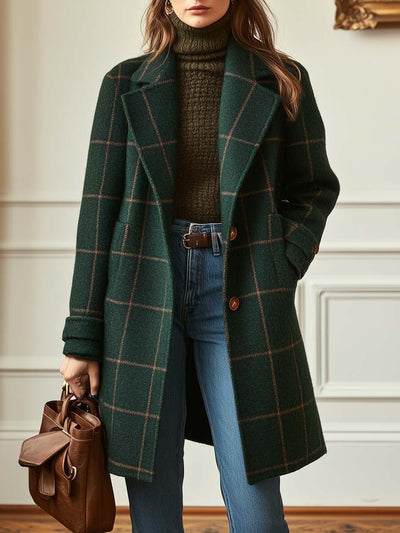 Women's Retro Lapel Plaid-Tweed Coat